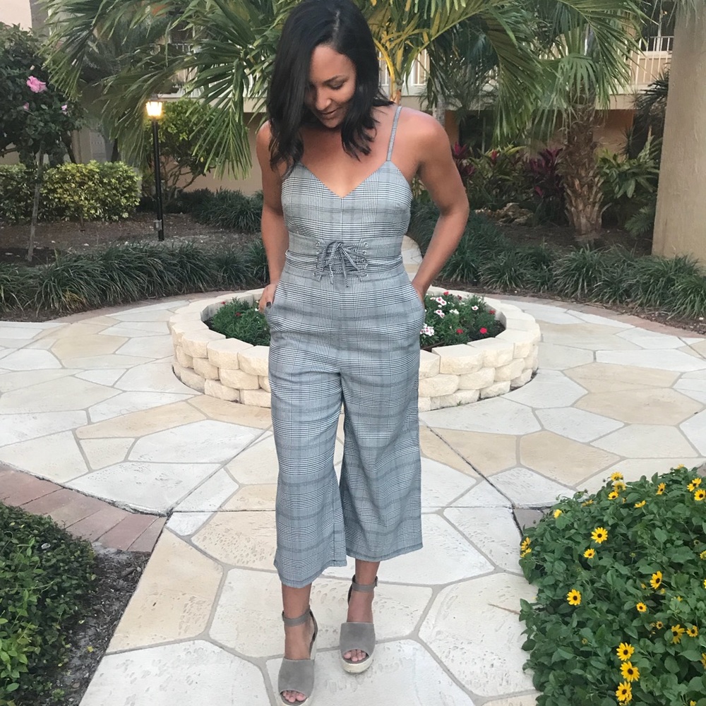 Silence + Noise Gray Plaid Jumpsuit